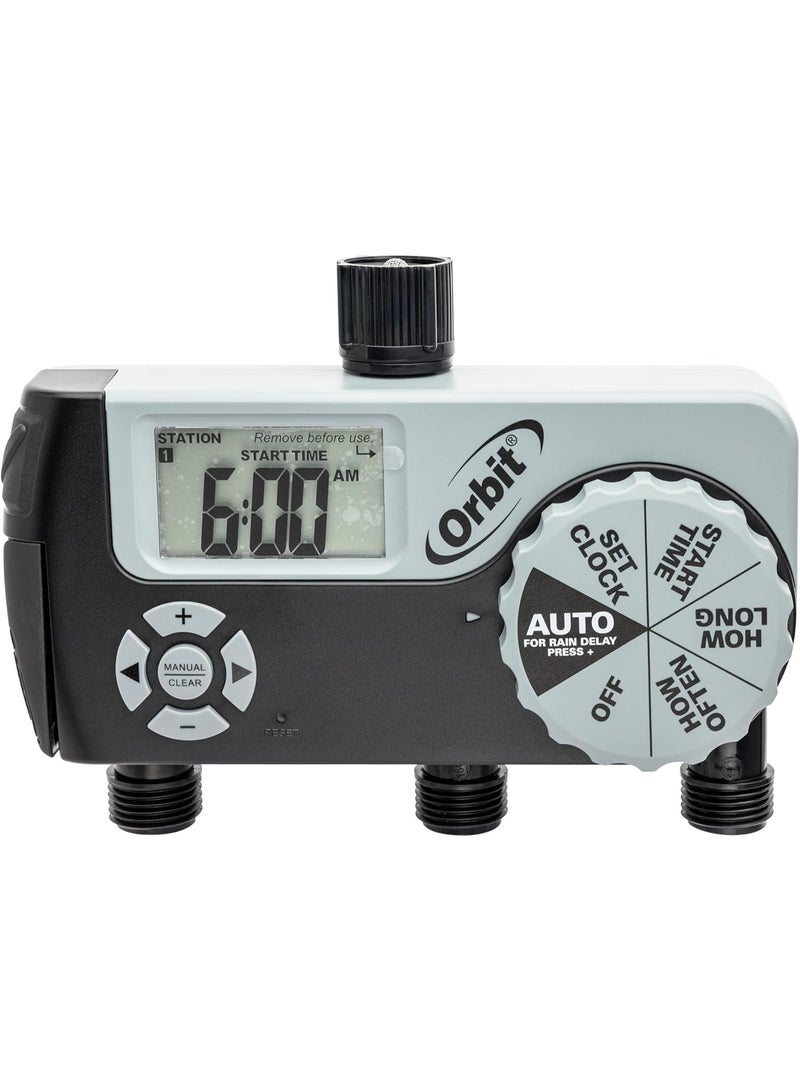 مؤقت ري رقمي Orbit 56233D بـ 3 مآخذ، 3 صمامات، أسود ورمادي